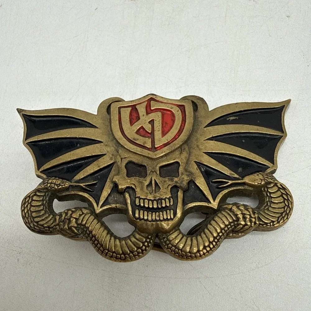Vintage 1982 Harley Davidson Solid Brass Belt Buckle #6280 Snake & Skull